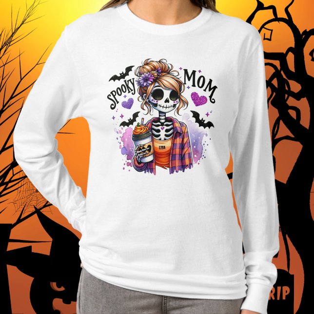 T-shirt Halloween Éffrayant Maman Skeleton Messy Bun Custo (Créateur téléchargé)