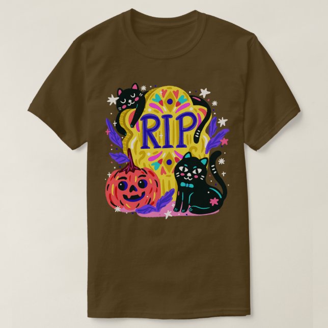 T-shirt Halloween Éffrayant Rip Chat (Design devant)