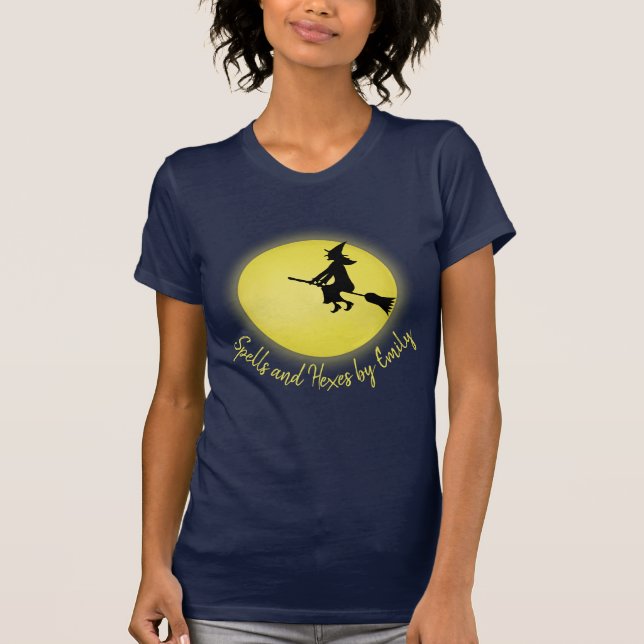 T-shirt Halloween Éffrayant Scary sorcier Broomstick Lune (Devant)