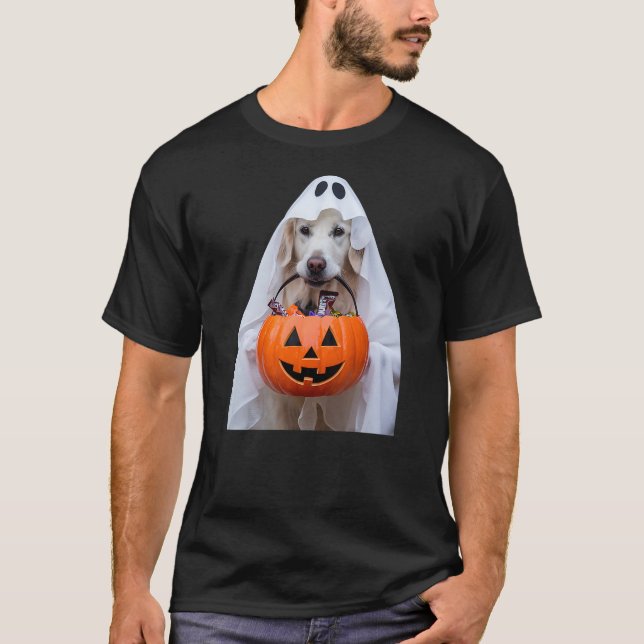 T-shirt Halloween English Cream Golden Retriever Pumpkin D (Devant)