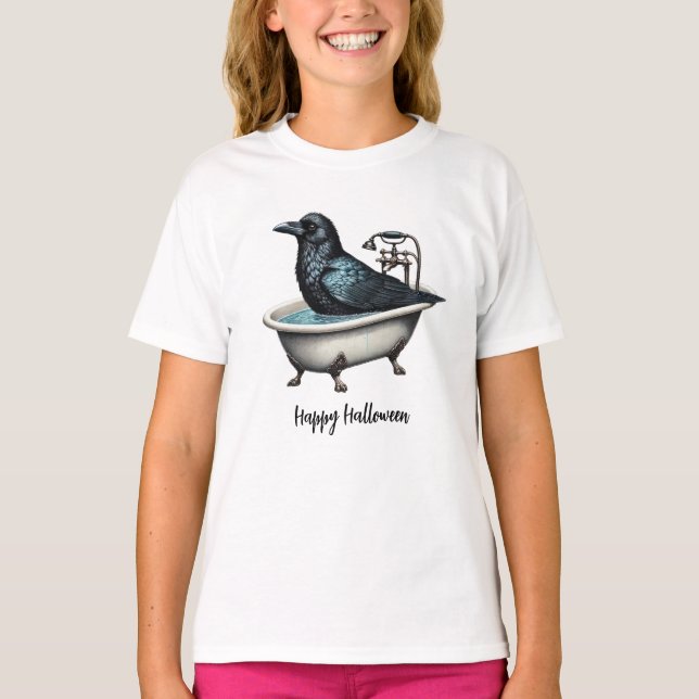 T-shirt Halloween Evil Black Crow Baignoire douche Belle (Devant)