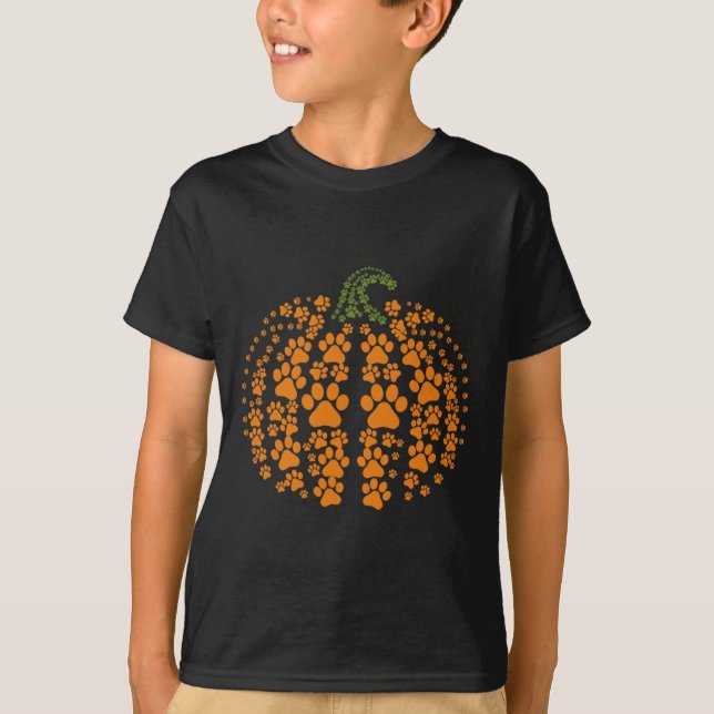 T-shirt Halloween Fall Cute Paws Citrouille Amateurs d'ani (Devant)