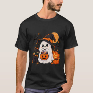 T-shirt Halloween Fantôme & Chat Noir Halloween Mignon Ép