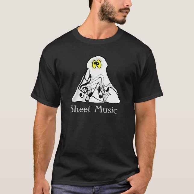 T-shirt Halloween Fantôme de musique de feuille (Devant)