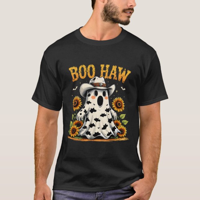 T-shirt Halloween Fantôme Éffrayant Western Funny Boo Haw  (Devant)