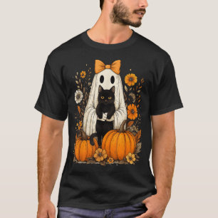 T-shirt Halloween Fantôme Holding Chat Noir Super Floral