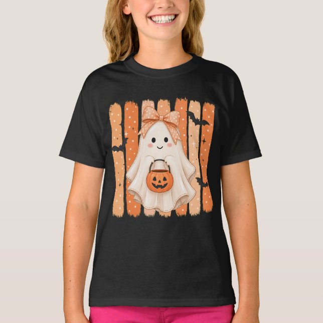 T-shirt Halloween fantôme mignon pour filles (Devant)