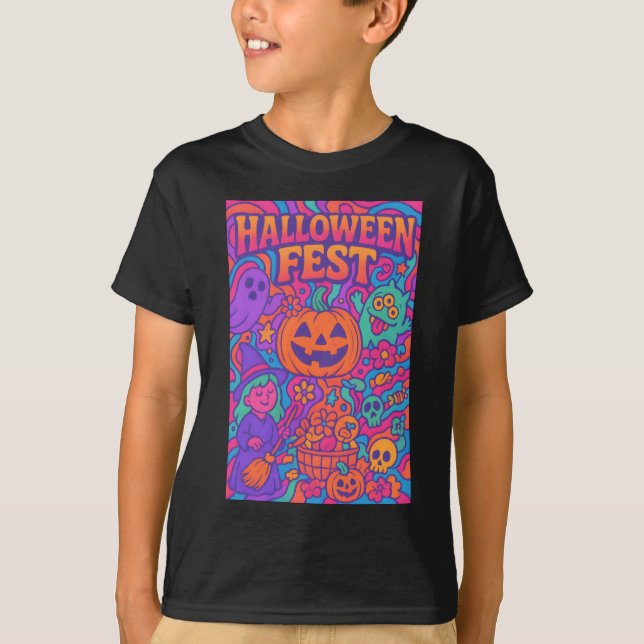 T-shirt Halloween Fest coloré Retro Homme Femme Unisex (Devant)