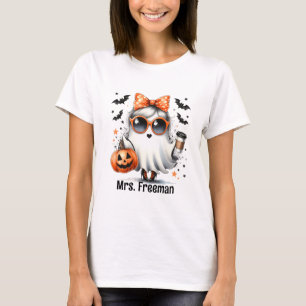 T-shirt Halloween Fille Fantôme avec Café et Citrouille