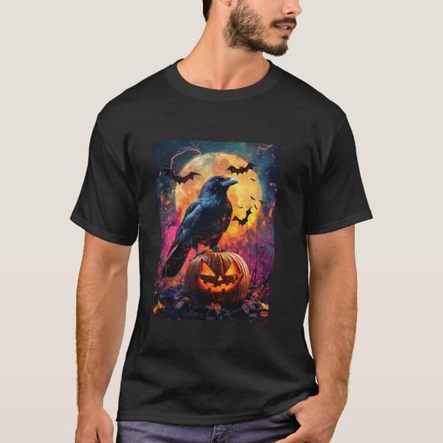 T-shirt Halloween Filles Design Boys Crow Citrouille Kids  (Devant)