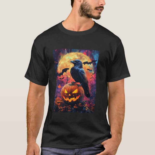 T-shirt Halloween Filles Design Boys Crow Citrouille Kids  (Devant)