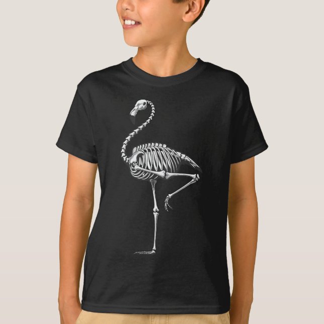 T-shirt Halloween Flamant rose squelette (Devant)