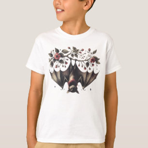 T-shirt Halloween Fleurs roses chauve-souris Vert Feuille