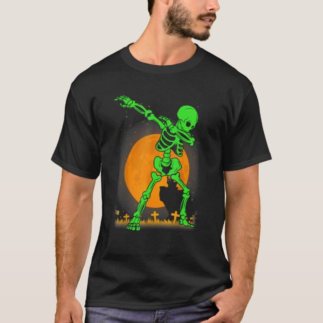 T-shirt Halloween  For Boys Kids Girl Dabbing Skeleton Cos (Devant)