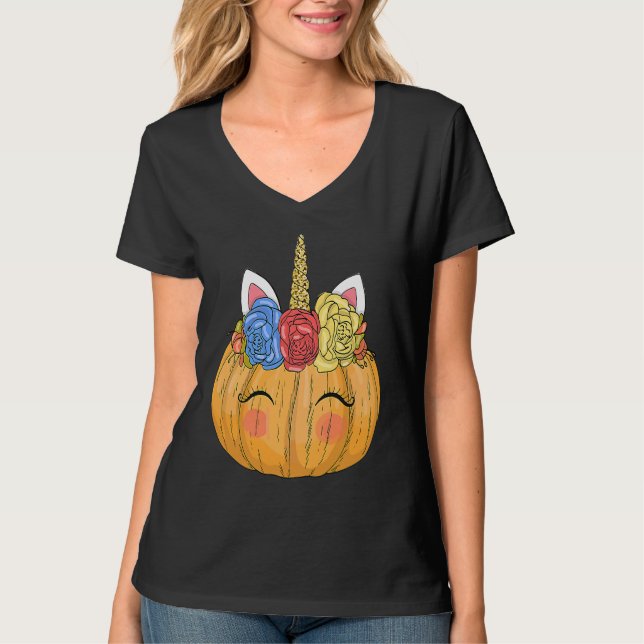 T-shirt Halloween  for Kids Girls Cute Unicorn Pumpkin (Devant)