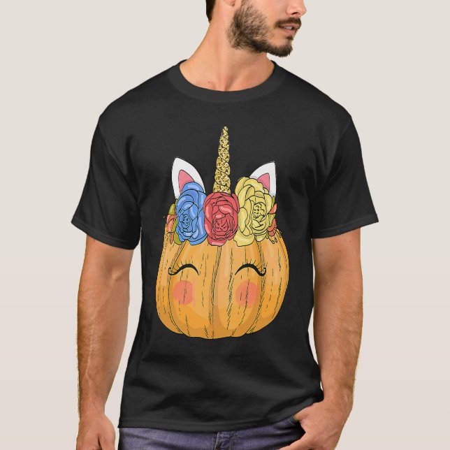 T-shirt Halloween  for Kids Girls Cute Unicorn Pumpkin (Devant)