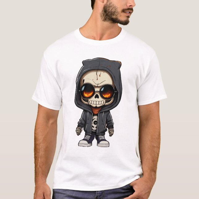 T-shirt Halloween fourré Squelette mignonne (Devant)