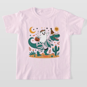 T-shirt Halloween Fun! Fantôme sur T-Rex enveloppé avec bo