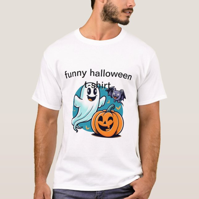 T-shirt Halloween Funny avec Fantôme, Bat, Citroui (Devant)