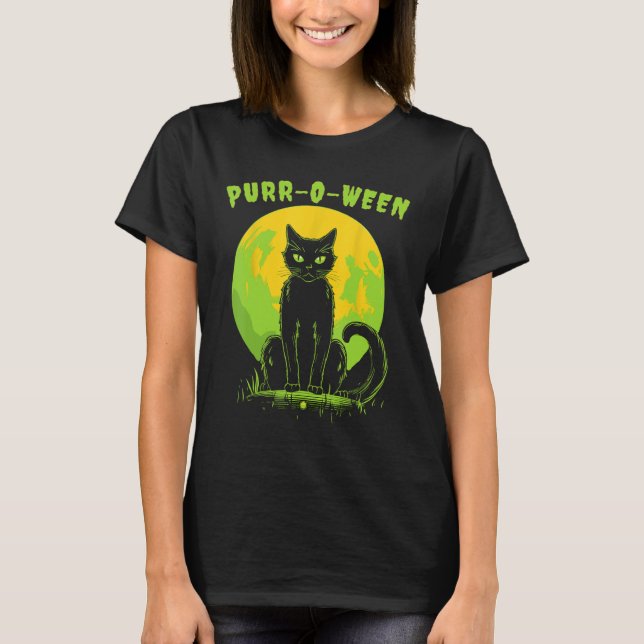 T-shirt Halloween Funny Chat Purr-o-ween (Devant)