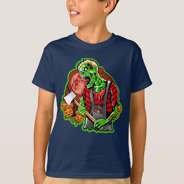 T-shirt Halloween Funny Green Zombie Ax sur (Devant)