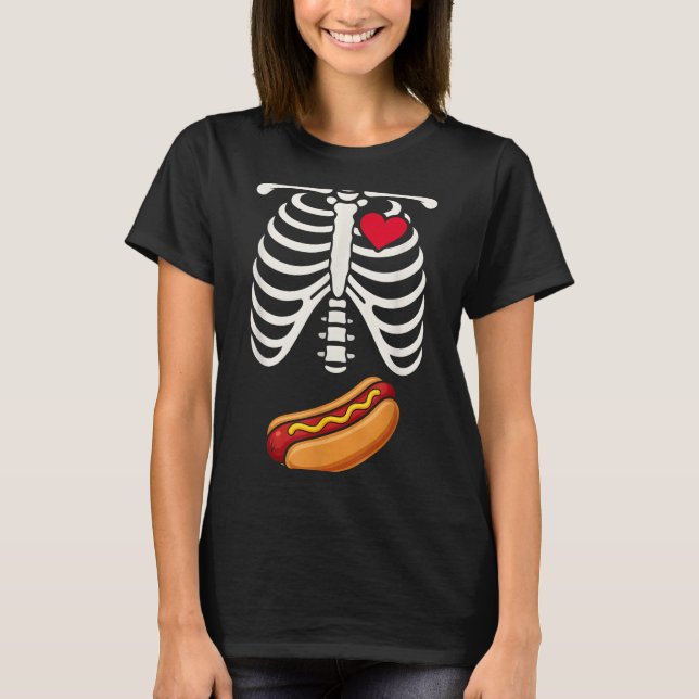 T-shirt Halloween Funny Skeleton Ribcage Hotdog Food Lover (Devant)