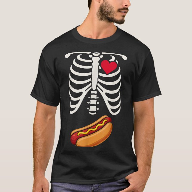 T-shirt Halloween Funny Skeleton Ribcage Hotdog Food Lover (Devant)