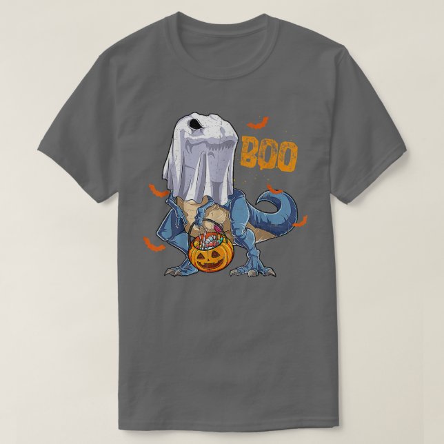 T-shirt Halloween Funny Skeleton Riding Mummy Dinosaur (Design devant)