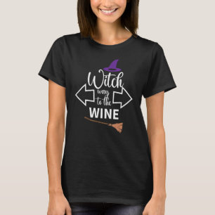 T-shirt Halloween Funny Witch Way À Vin Broomstick H