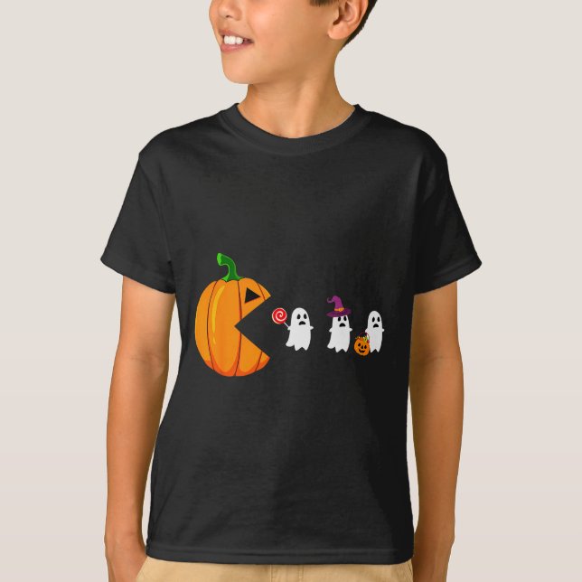 T-shirt Halloween Gamer Pumpkin Eating Ghost Costume Men B (Devant)