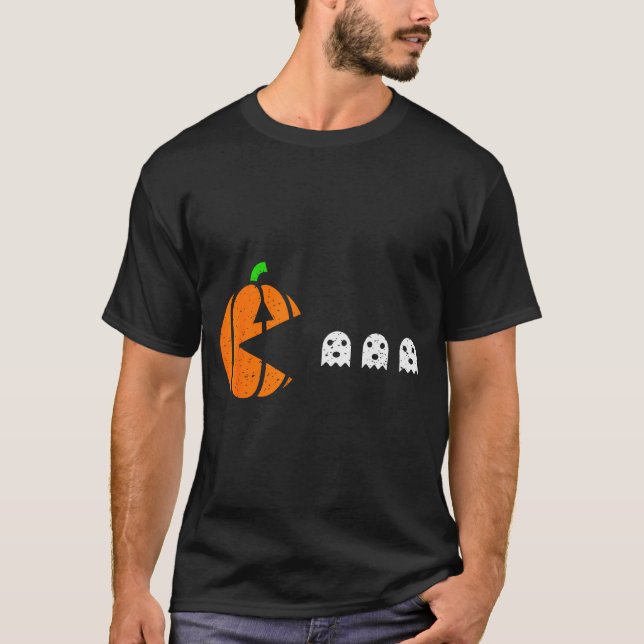 T-shirt Halloween Gamer Pumpkin Eating Ghost Costume Men B (Devant)