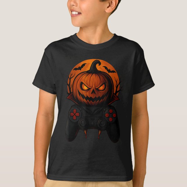 T-shirt Halloween Gaming Controller Soky Pumpkin Gamer Boy (Devant)
