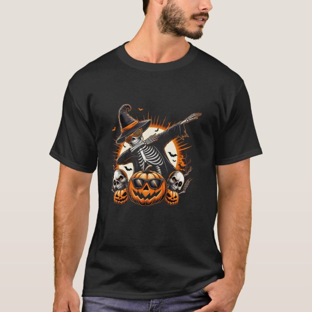 T-shirt Halloween garçons Hommes Dabbing Skeleton Skull Da (Devant)