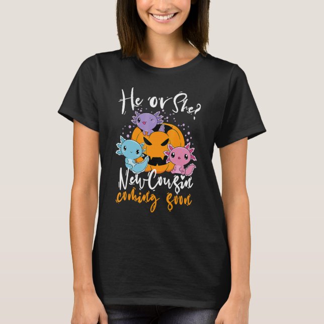 T-shirt Halloween Gender Reveal He or She Cousin Coming Bo (Devant)
