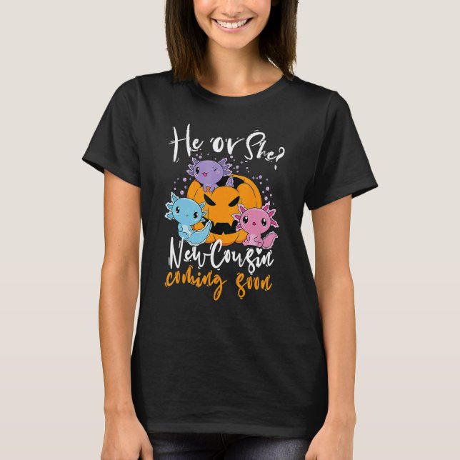 T-shirt Halloween Gender Reveal He Or She Cousin Coming Bo (Devant)