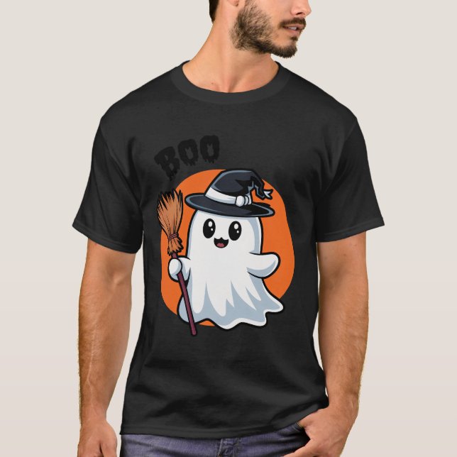 T-shirt Halloween Ghost avec WItches Broom (Devant)