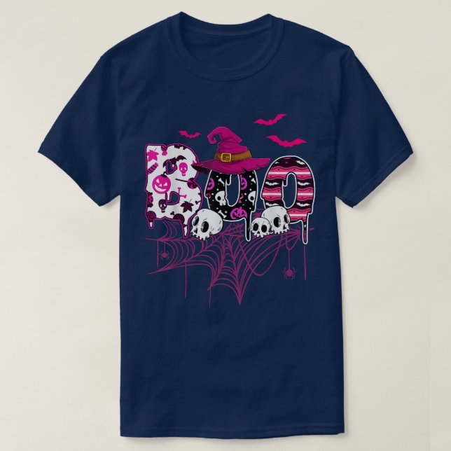 T-shirt Halloween Ghost Boo sorcière Casquette Peur Away B (Design devant)