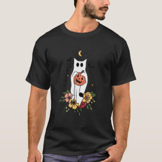 T-shirt Halloween Ghost Cat Scary Pumpkin Floral Cat