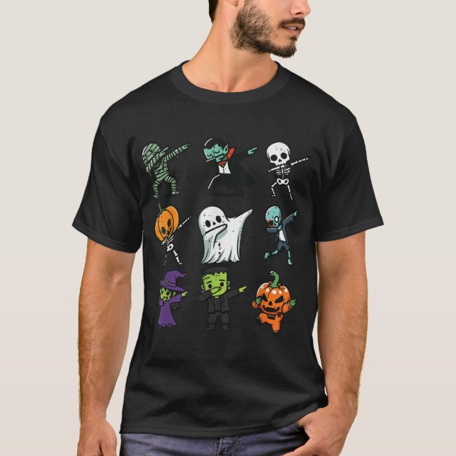 T-shirt Halloween Ghost Citrouille Skeleton Dab Costume Ga (Devant)