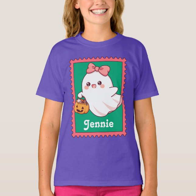 T-shirt Halloween Ghost Cute Coquette Bow Custom Name (Devant)