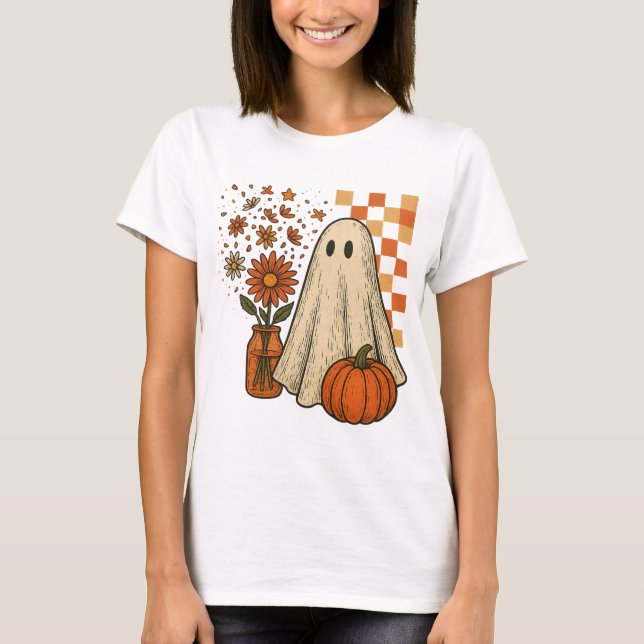T-shirt Halloween Ghost flower｜pumpkin patch girly png｜fal (Devant)
