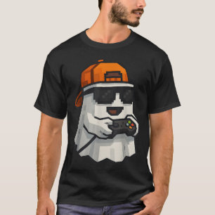 T-shirt Halloween Ghost Gamer Funny Pixel Video Gaming Boy