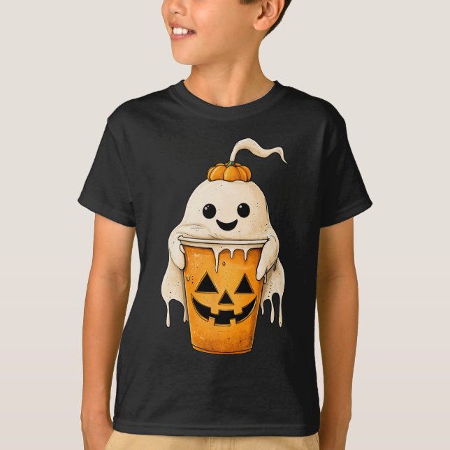 T-shirt Halloween Ghost Iced Café avec Citrouille Fun Spoe (Devant)