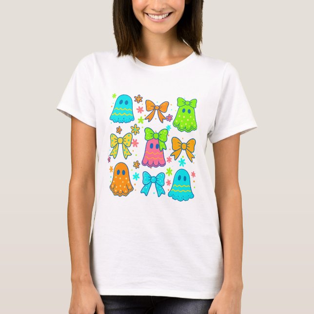 T-shirt Halloween Ghost Neon Png｜neon cute ghost png｜cute  (Devant)
