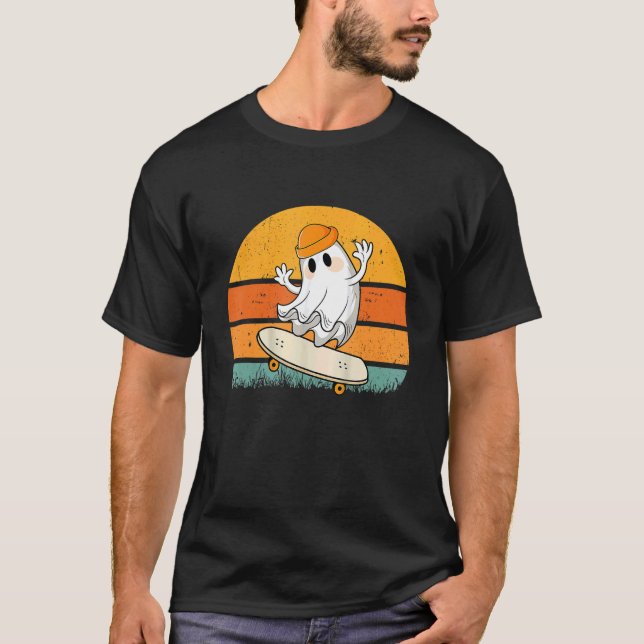 T-shirt Halloween Ghost Skateboard Halloween Skateboardin (Devant)