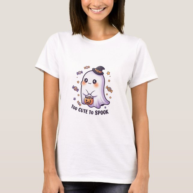 T-shirt Halloween Ghost Trop mignon Pour Parler (Devant)