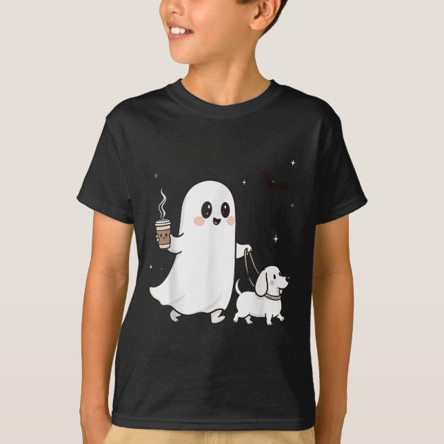 T-shirt Halloween Ghost Walking Dog Soky Season Halloween  (Devant)