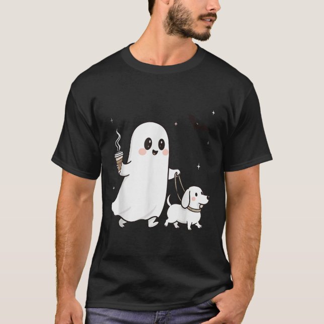 T-shirt Halloween Ghost Walking Dog Soky Season Halloween  (Devant)