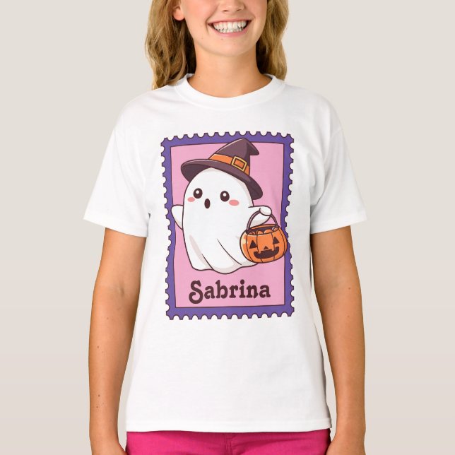 T-shirt Halloween Ghost Witch Custom Name Stamp (Devant)
