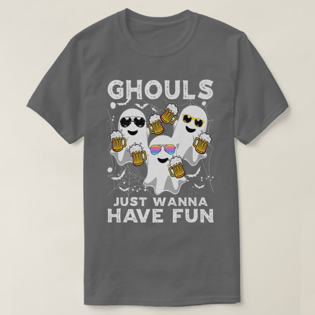 T-shirt Halloween Ghouls Just Wanna Have Fun Ghosts Lazy C (Design devant)